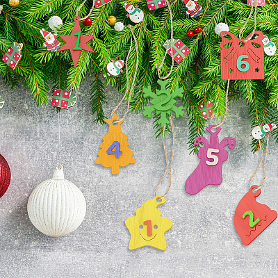 2 комплект 2 стилей рождественский адвент календарь цифры деревянные цифры подвесные украшения AJEW-NB0005-40-1