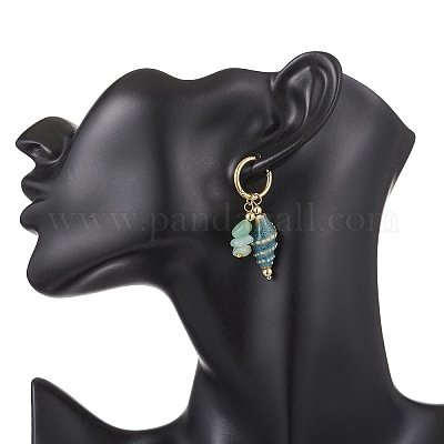 Серьги-кольца в форме ракушки из латуни EJEW-JE06747-03-1