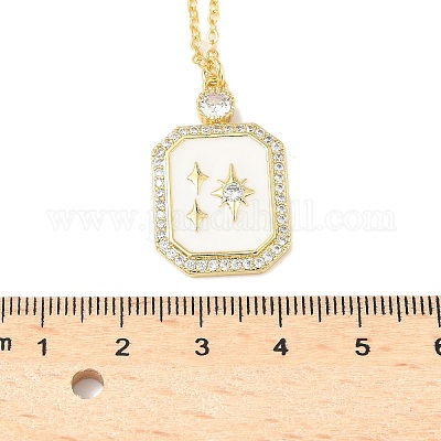 Латунные микропаве прозрачные кубические цирконии эмалированные прямоугольные подвески ожерелья для женщин NJEW-S449-03A-G-1