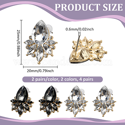 4 пара двухцветных серег-гвоздиков в форме капли со стразами из сплава EJEW-GO0003-15-1