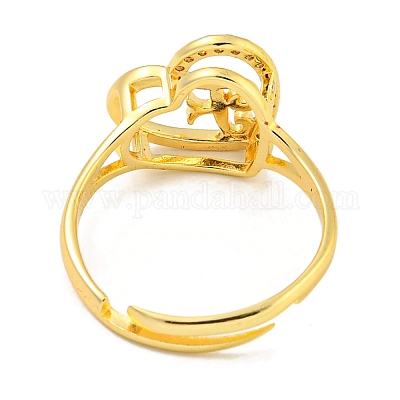 Сердце с буквой стойка покрытие латунь микро паве кубический цирконий регулируемые кольца для женщин RJEW-I105-06G-F-1