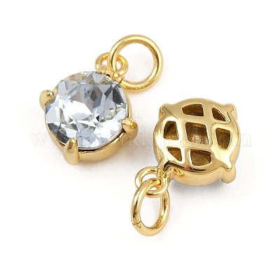 Плоские круглые латунные стеклянные подвески KK-L240-06G-02-1