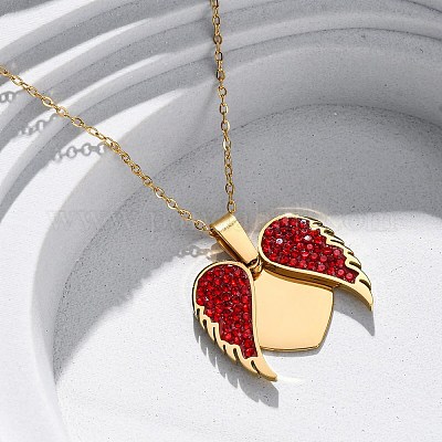 304 нержавеющая сталь полимерная глина стразы крылья открывающиеся подвески ожерелья для женщин NJEW-Z065-14G-01-1