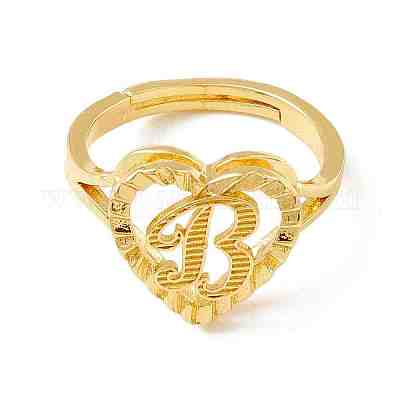 Настоящие 18-каратные позолоченные латунные регулируемые кольца с алфавитом RJEW-M139-18B-1