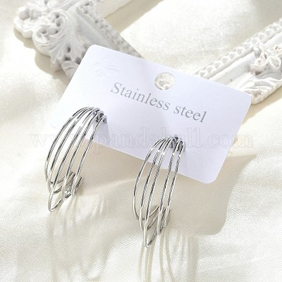 Многослойные серьги-гвоздики в форме буквы С из нержавеющей стали марки 304 EJEW-Z098-28P-1