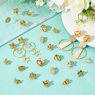 40 шт. 5 стиля фурнитуры для сережек-гвоздиков из нержавеющей стали 304 STAS-SC0010-37-1