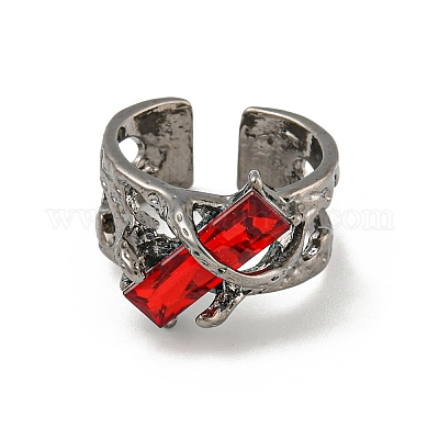 Прямоугольное сплавное кольцо-солитер со стразами RJEW-Z048-06B-02-1