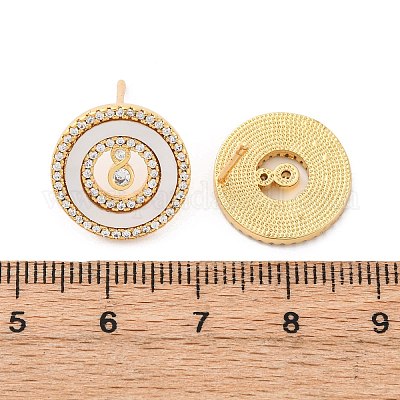 Плоские круглые серьги-гвоздики из латуни с микропаве и цирконием KK-D363-15G-1