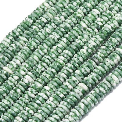 Нити бусин из натуральной матовой яшмы с зелеными пятнами G-K389-C41-01-1