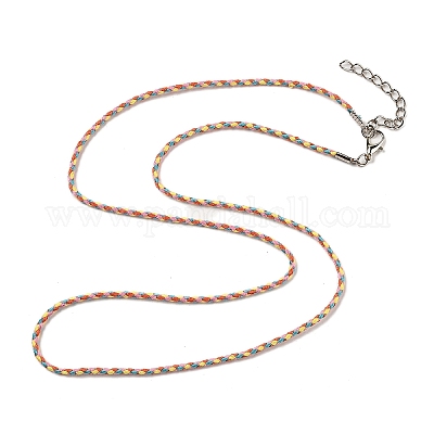 Изготовление ожерелья из плетеного круглого полихлопкового шнура толщиной 2 мм с застежками-клешнями из сплава и железными цепочками на концах NJEW-Q031-01A-1