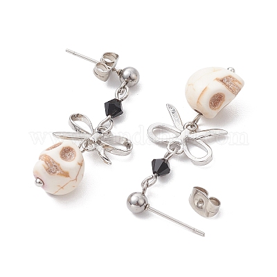 Серьги-гвоздики с черепом из синтетической бирюзы EJEW-TA00453-1