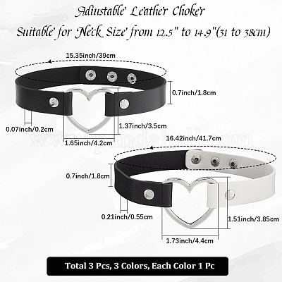 3 шт. 3 стиля регулируемые готические двухцветные ожерелья-чокеры из сплава искусственной кожи в форме сердца для женщин NJEW-CL0007-08-1