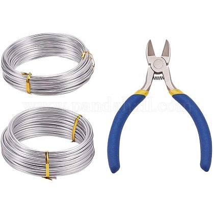 PandaHall Elite 2 Rolls 10m(11 Yards)/Roll 9 10 Gauge Silver Aluminum Wire DIY Craft Wire Jewelry Beading Metal Wire with 1pcs Side Cutting Plier for DIY Craft Making DIY-PH0001-35-1