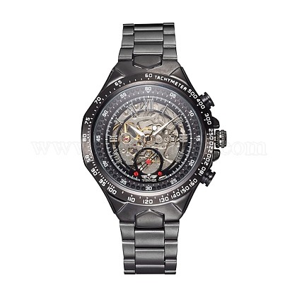 合金の腕時計ヘッド機械式時計  ステンレス製の時計バンド付き  ガンメタ色  220x18ミリメートル  ウオッチヘッド：57x47.5x17ミリメートル ：ウオッチフェス：35ミリメートル WACH-L044-05B-1