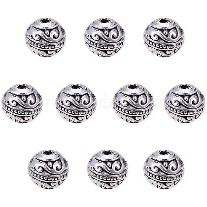 PandaHall Elite 60pcs 8mm Round Spacers Beads Tibetan Alloy Metal Charms Beads Antique Silver for Bracelet Jewelry Making TIBE-PH0004-93-1