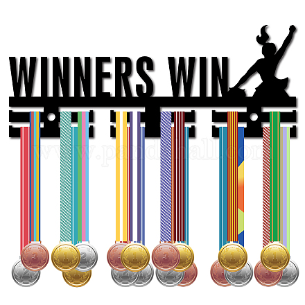 Creatcabin Porte-médailles pour femmes Support de médaille de sport Support mural en acrylique monté sur 40 médailles pour les gagnants gagner athlètes coureurs champions médaillés football noir 11.4x4.4 pouces AJEW-WH0296-031-1