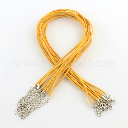 鉄のチェーンとロブスターの爪の留め金で作る2mmのフェイクスエードコードネックレス  ゴールド  44x0.2cm NCOR-R029-09-1