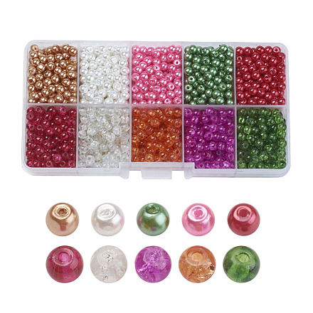 Gemischtes Backen gemaltes Knistern Glas & Glas Perle Perlen Sets HY-X0009-4mm-04-1
