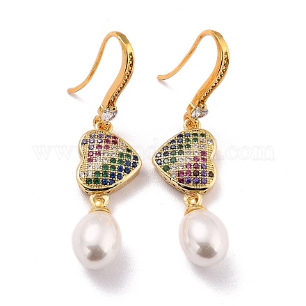 Coeur avec perles d'imitation boucles d'oreilles pendantes en zircon cubique étincelant pour elle ZIRC-C025-28G-1