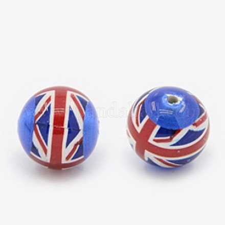 UK Flag Glass Beads GLAA-J002-10-1