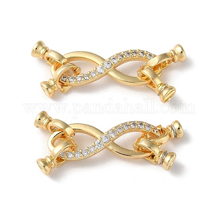 Rack Plating Brass Pave Clear Cubic Zirconia Fold Over Clasps KK-M264-15G-1