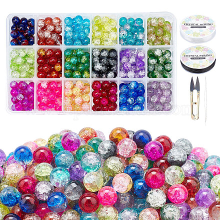 Kit per la creazione di braccialetti elasticizzati con perle di vetro craquelé dipinte da forno fai da te DIY-PH0004-54B-1