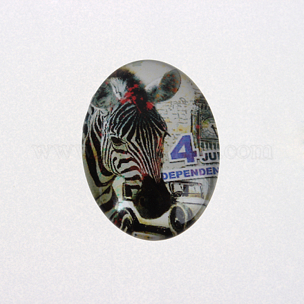 ゼブラの写真のガラスオーバルカボション  ヨーロピアンスタイルの  ブラック  10x8x4mm GGLA-N003-8x10-F48-1