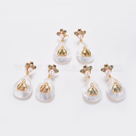 Shell Dangle Stud Earrings EJEW-F230-21G-1
