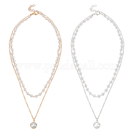 Anattasoul 2 pièces 2 couleurs en plastique imitation perle pendentifs double couche colliers ensemble NJEW-AN0001-11-1