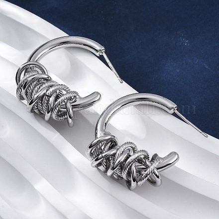 Серьги-гвоздики из латуни в форме буквы С с узлом EJEW-R025-28P-1