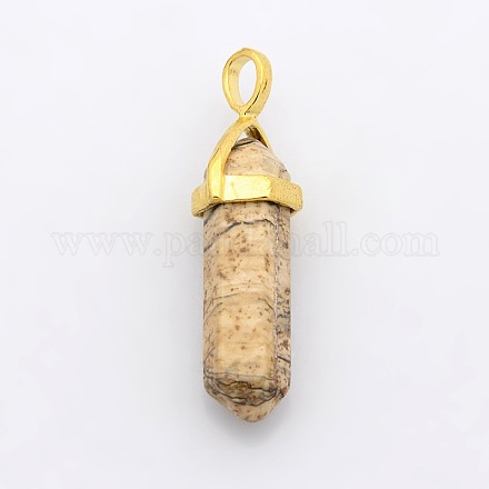 Natural Picture Jasper Bullet Pointed Pendants G-P053-G33F-1