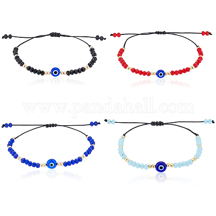 ANATTASOUL 4Pcs 4 Colors Glass & Plastic Evil Eye Braided Bead Bracelets Set BJEW-AN0001-27-1