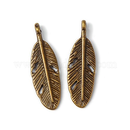 Breloques en forme de plume en alliage de zinc plaqué bronze antique conviennent bricolage accessoires de bijoux collier X-MLF0087Y-NF-1