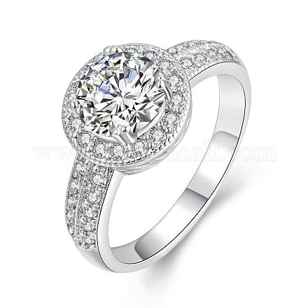 女性のための豪華な真鍮キュービックジルコニア指輪  プラチナ  サイズ7  17.3mm RJEW-BB02383-7-1
