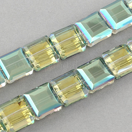 Transparent Half Plated Faceted Glass Beads Strands EGLA-S087-07-1