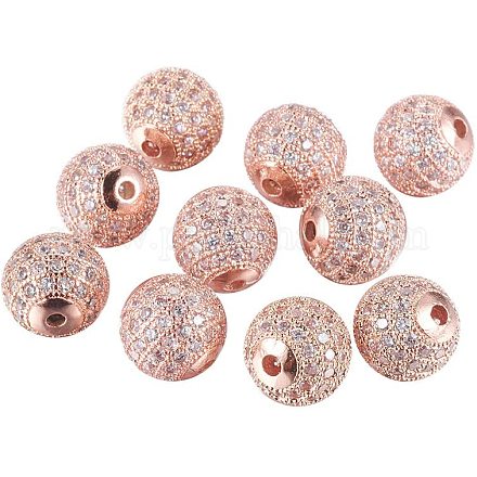 NBEADS 10PCS 10mm Rose Gold Brass Cubic Zirconia Beads Micro Pave Ball Beads Round Bracelet Connector Charms Beads for Jewelry Making ZIRC-NB0001-21RG-1