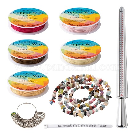 Kit de fabricación de anillos de dedo con cuentas de viruta de piedra mezclada de diy DIY-LS0004-12-1