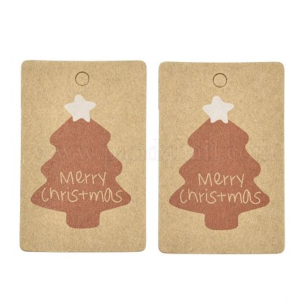 長方形の紙のギフトタグ  hange tags  美術工芸用  クリスマスをテーマにした模様  クリスマスツリー模様  5.5x3.6x0.04cm  穴：4mm  100個/袋 CDIS-L005-A02-1