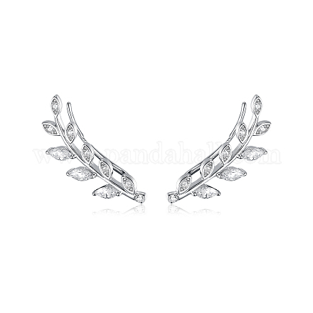 Женские серьги-клипсы в форме листа из стерлингового серебра с микропаве из прозрачных кубических цирконий S925 YN0481-1-1