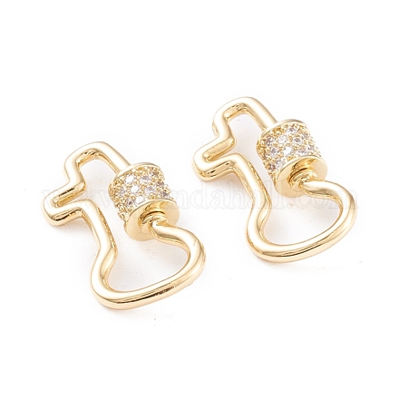 Brass Micro Pave Clear Cubic Zirconia Screw Carabiner Lock Charms KK-F814-28G-1