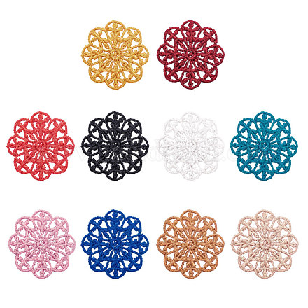 ポリコットン（ポリエステル綿）編みペンダント装飾  花  ミックスカラー  35~37x1mm FIND-Q078-08-1