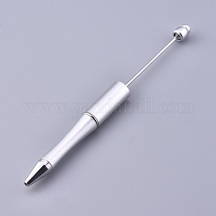 プラスチック製のビーズのペン  プレスボールペン  DIYペンの装飾用  銀  144x12mm  中棒：2mm X-AJEW-L082-A05-1