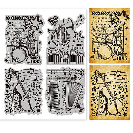ラバークリアスタンプ  カード作りの装飾DIYスクラップブッキング用  楽器  22x18x0.8cm DIY-WH0251-016-1