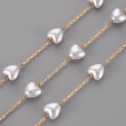 Chaînes de perles d'imitation de perles en plastique ABS faites à la main de 3.28 pieds X-STAS-T052-39G-1