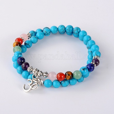 Trendy Synthetic Turquoise(Dyed) Beads Stretch 2-Loops Bracelets BJEW-JB01728-02-1
