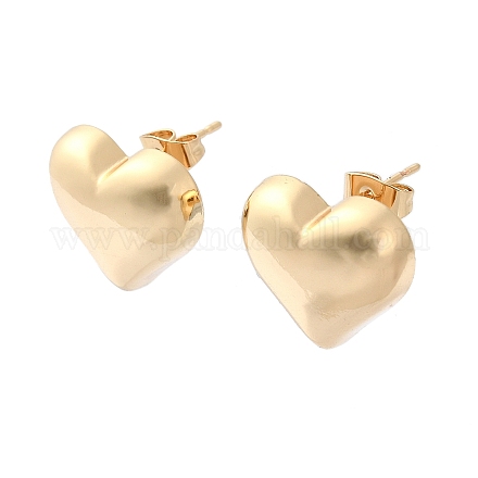Heart Brass Stud Earrings EJEW-D098-07G-1