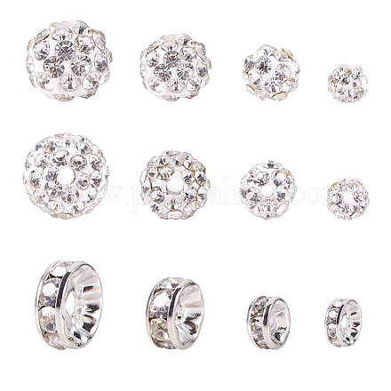 PandaHall 4 Size Crystal AB Pave Disco Ball Clay Beads(40pcs) and 80pcs Silver Tone Crystal Rhinestone Spacer Beads for Earring Necklace Bracelets Jewelry Making RB-PH0008-19-1