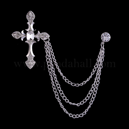 Religion Cross Hanging Chain Brooch with Rhinestone WG84516-01-1