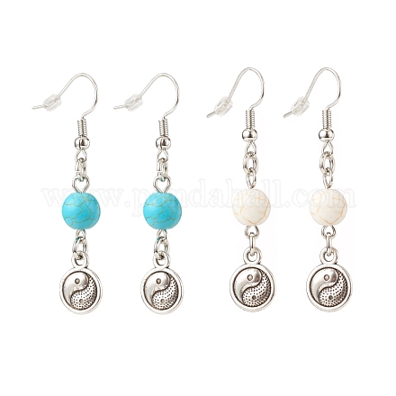 2Pair 2 Style Synthetic Turquoise & Howlite with Yin Yang Long Dangle Earrings EJEW-JE04962-03-1