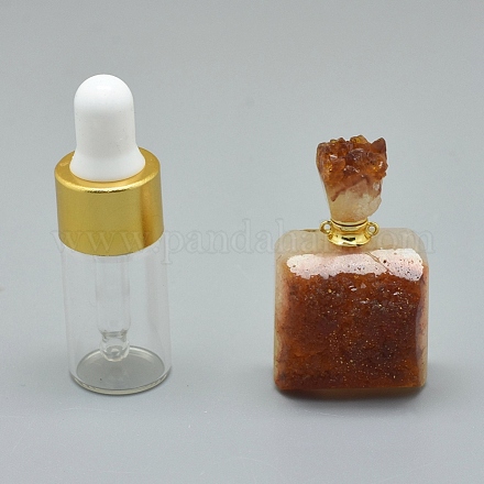 天然シトリン開閉式香水瓶ペンダント  真鍮のパーツとガラスのエッセンシャルオイルのボトル  38~41x20~32.5x16~18mm  穴：0.8mm  ガラス瓶容量：3ml（0.101液量オンス）  宝石の容量：1ml（0.03液量オンス） G-E556-18B-1